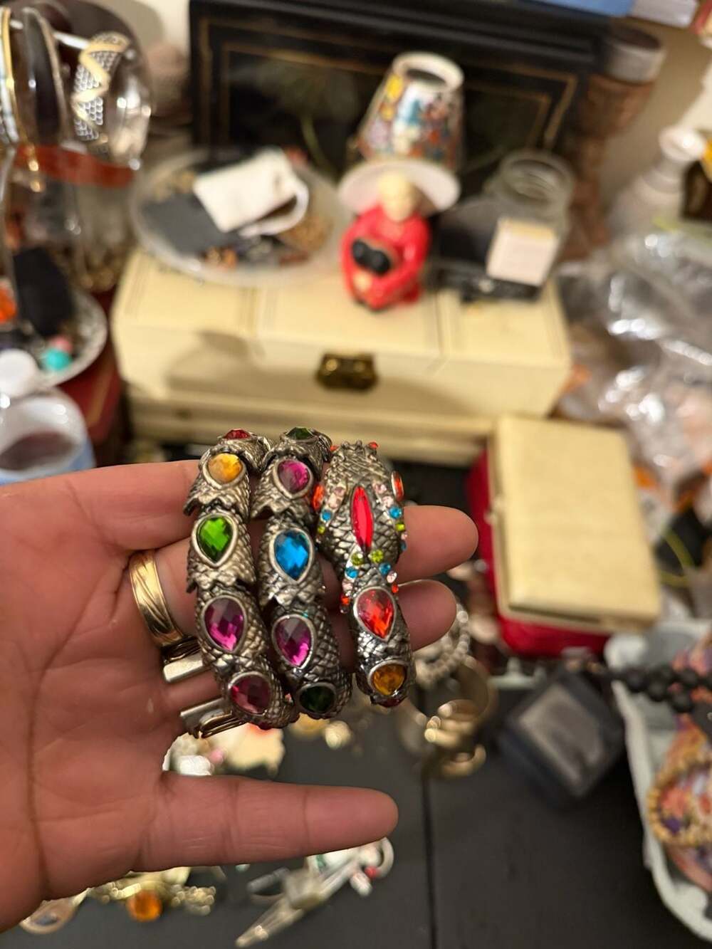 Alilang Multi-Color Teardrop Rhinestone Egyptian Snake Wrap Bracelet Silver Tone